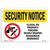 Signmission OSHA Security Sign, 12" Height, 18" Width, Aluminum, Illegal Property Firearm Weapon, Landscape OS-SN-A-1218-L-11551